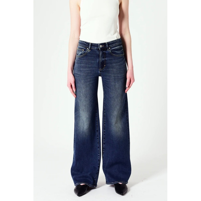 Eva Check In Vintage Indigo Mid Rise Wide Jean