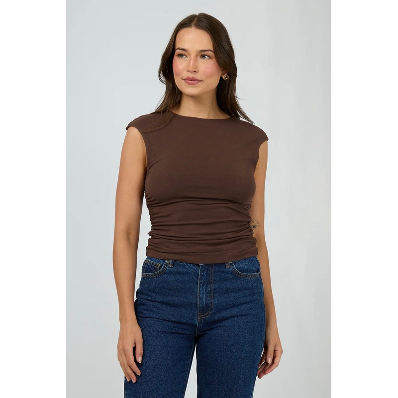 Evie Chocolate Ruched SS Top