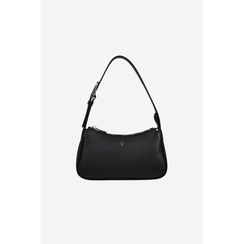 Gabi Black Vegan Leather Gold Hardware Shoulder Bag