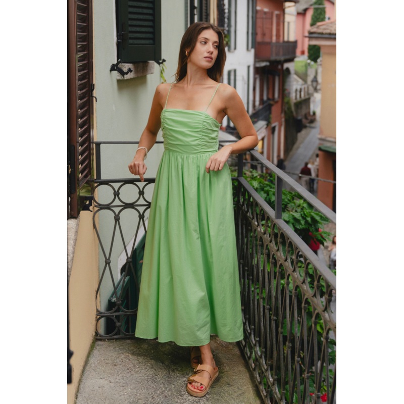 Higher Apple Cotton Voile Strappy Bustier Midi Dress