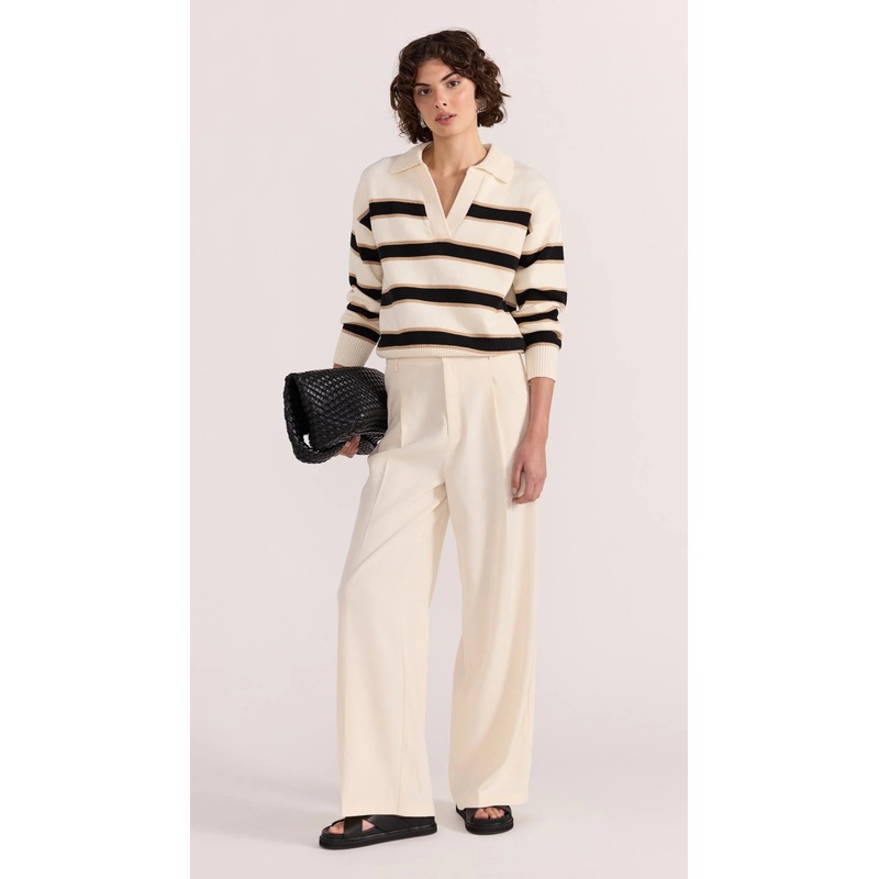 Hudson Cream Black Stripe Polo Jumper