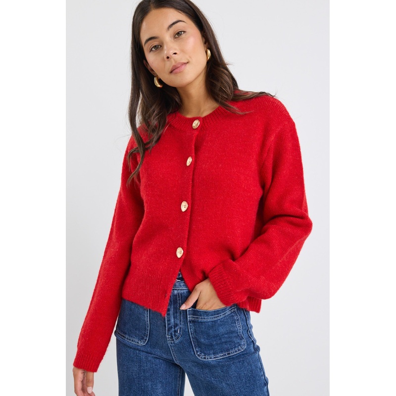 Imprint Red Soft Knit Crewneck Cardigan