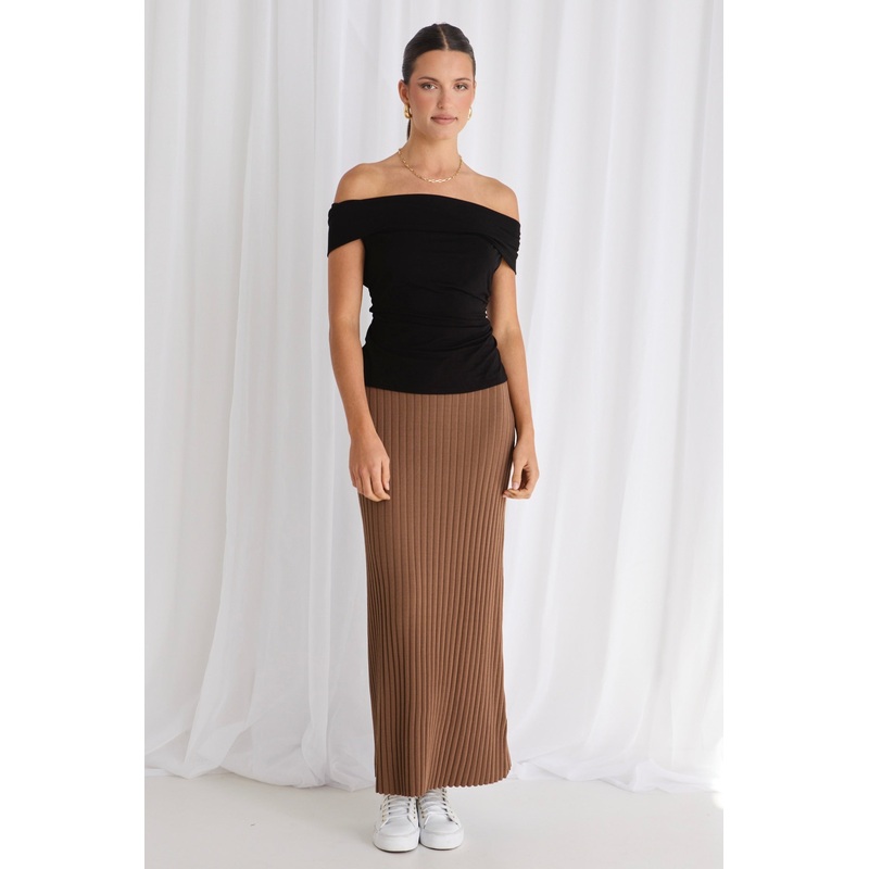 Luck Coffee Rib Knit Skirt