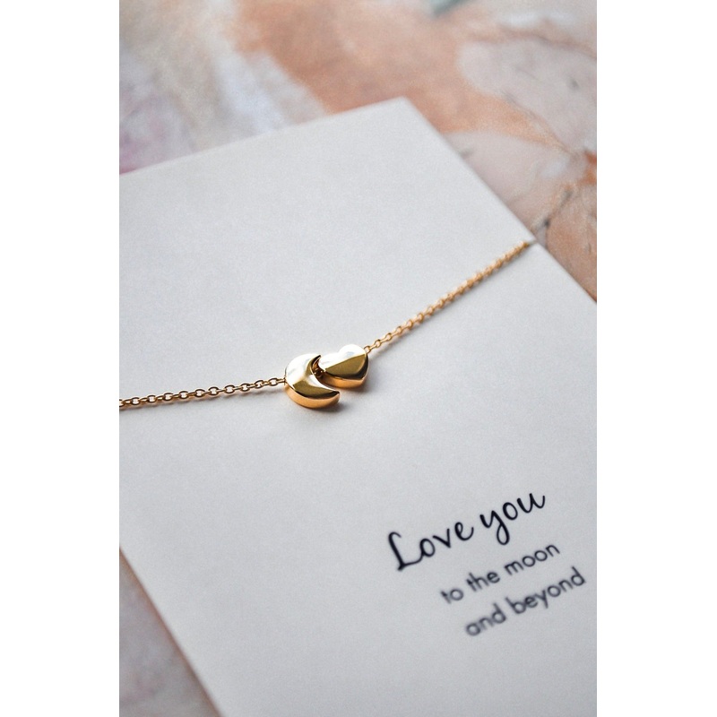 Moon + Heart 14k Gold Plate Necklace