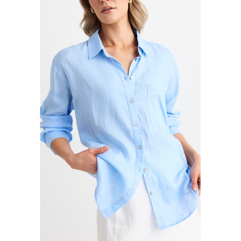 Optimum Sky Blue Stripe Linen Oversized Shirt