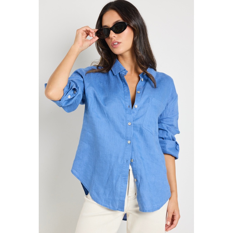 Optimum True Blue Linen Oversized Shirt