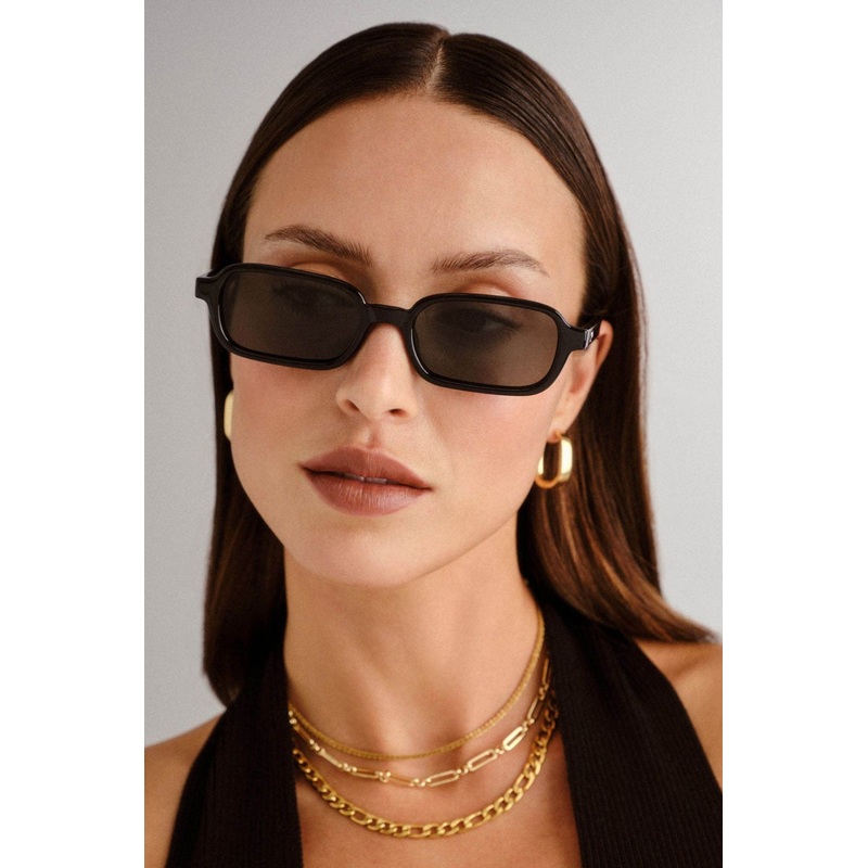 Pilferer Black Narrow Rectangular Khaki Lens Sunglasses