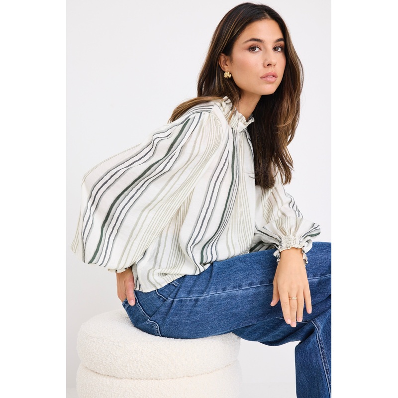 Poet Forest Stripe Long Sleeve High Neck Top
