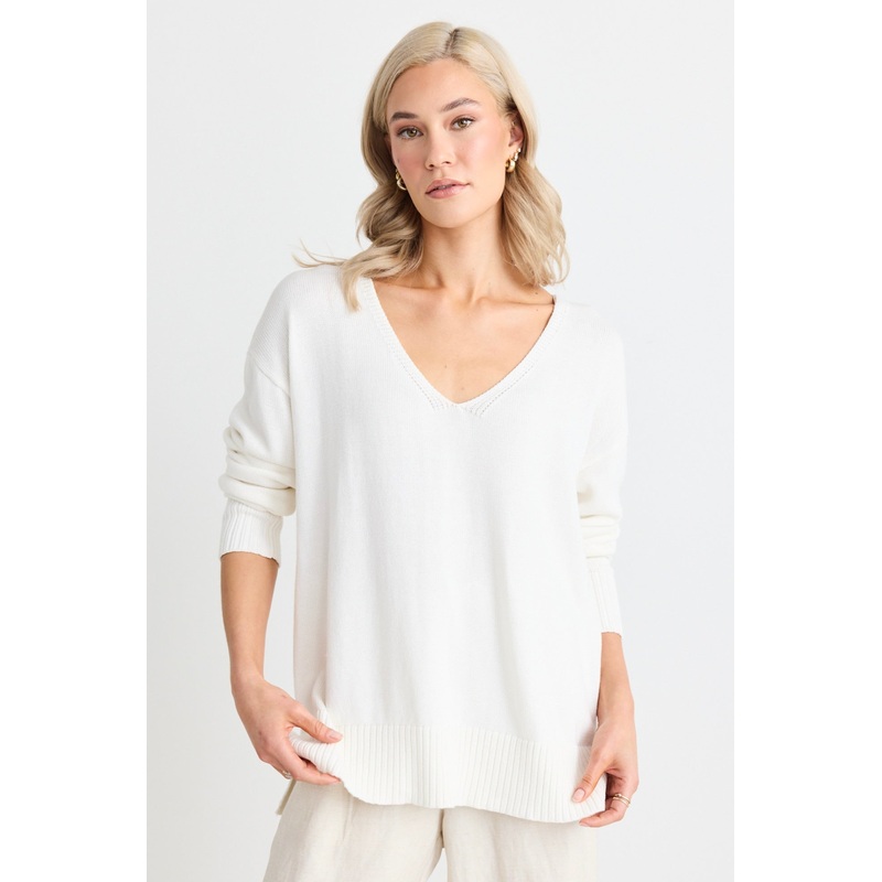 Quartz Ivory Relaxed V Neck Jumper
