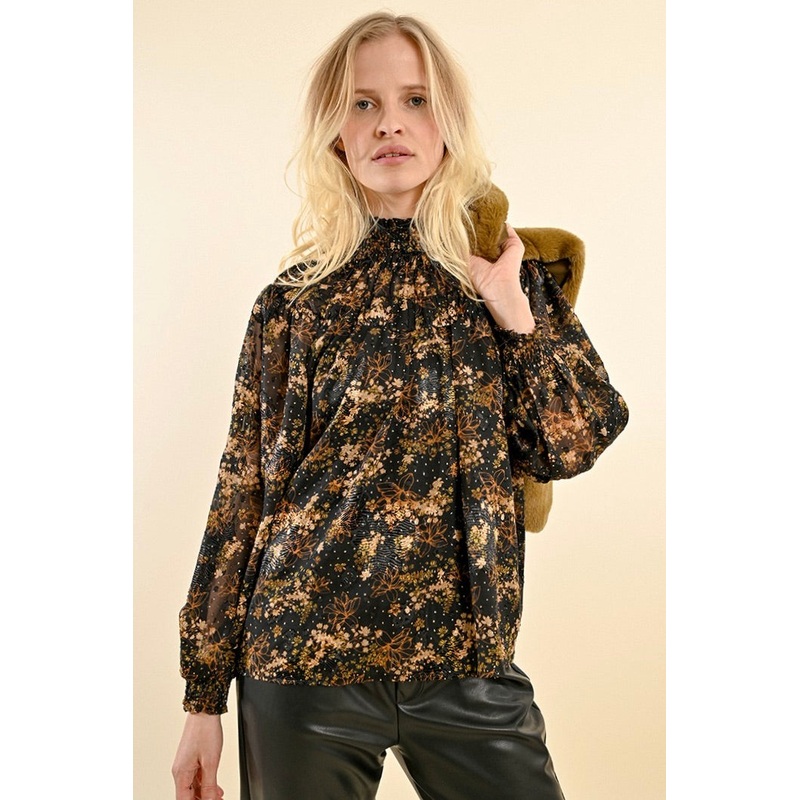 Ruby Black Woven Print Blouse
