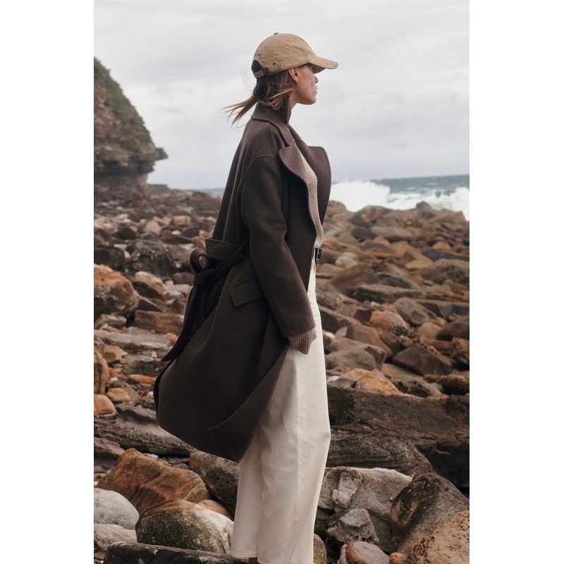 Sadie Cocoa Marle Single Breasted Wool Coat