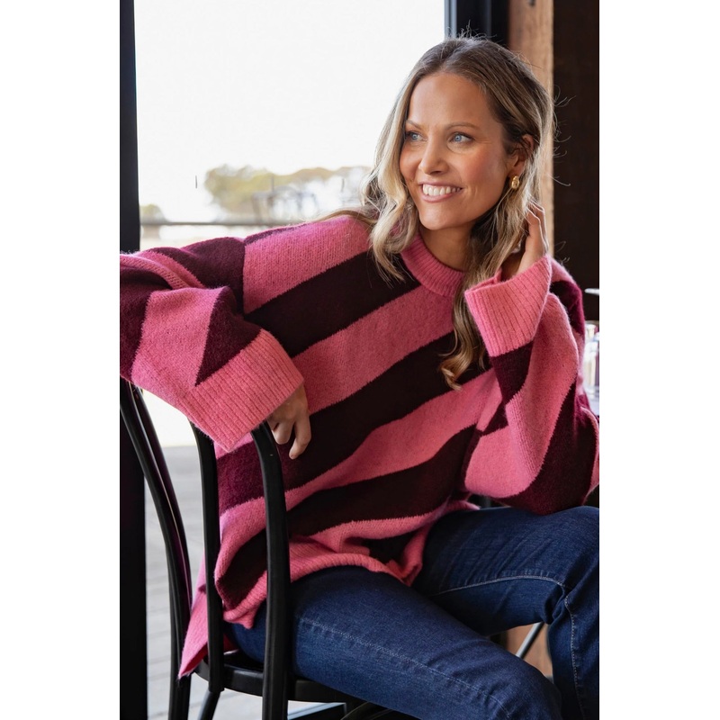 Sage Pink Merlot Diagonal Stripe Knit