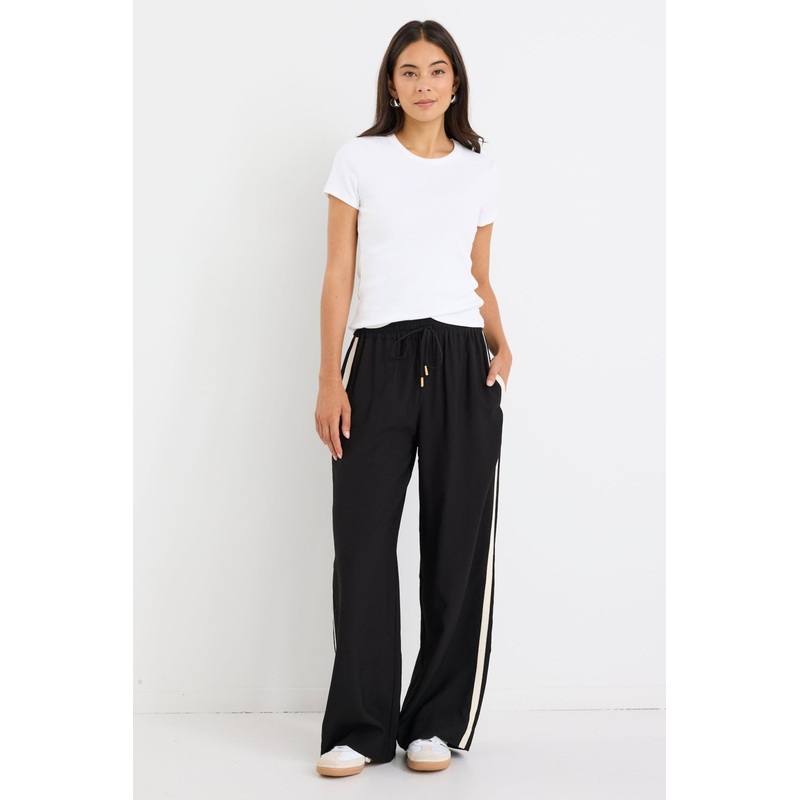Townie Black Matte Stripe Side Tape Wide Leg Pants