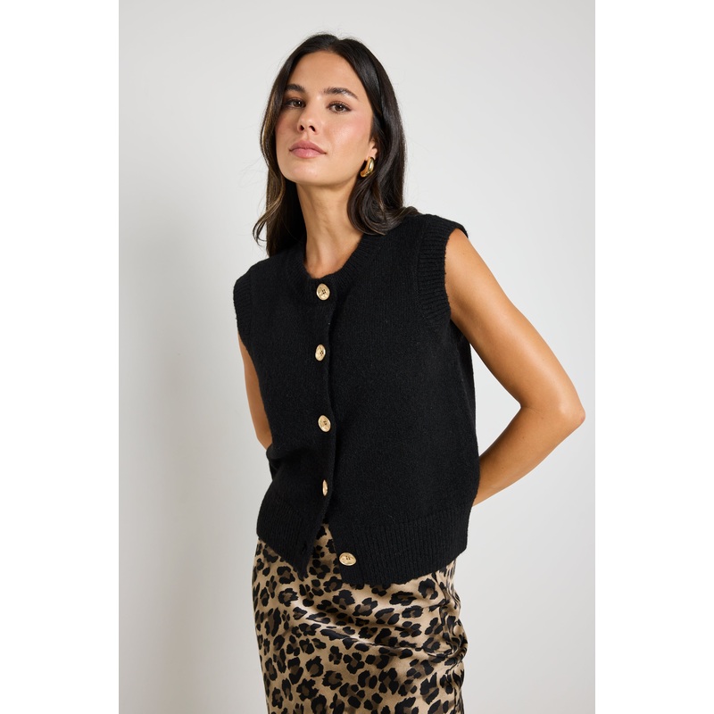Trait Black Soft Knit Crewneck Knitted Vest Top