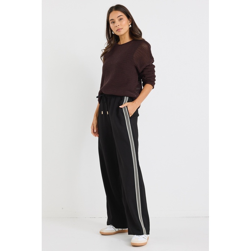 Vibe Black Jacquard Stripe Wide Leg Pants