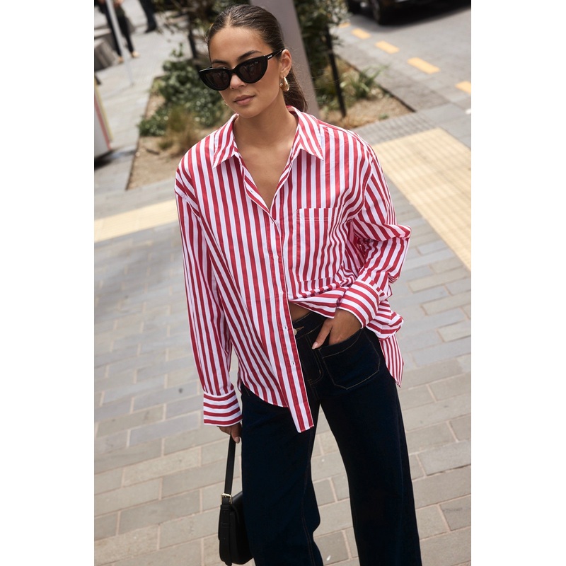 You Got This Red Stripe Oversized Shirt