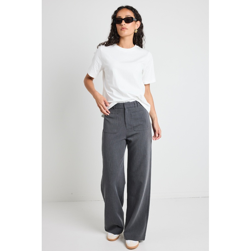 Zoey Charcoal Tailored High Rise Wide Leg Pocket Pants