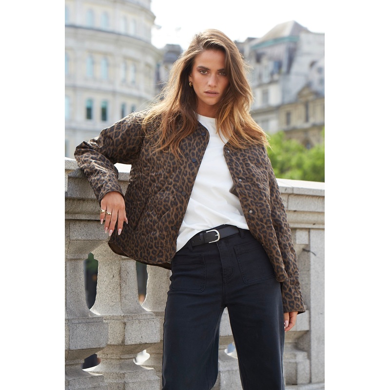 Apex Animal Print Collarless Puffer Jacket