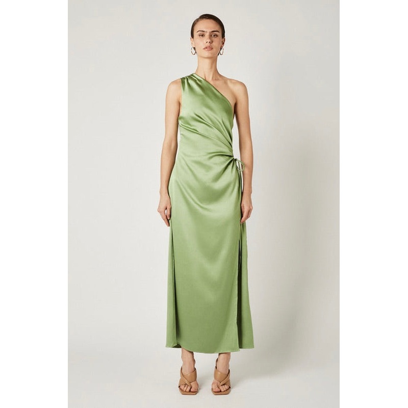 Ariel Light Basil One Shoulder Midi Dress