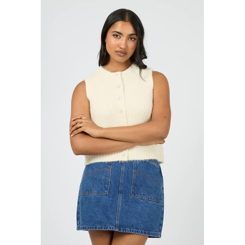 Aya Vanilla Knit Button Through Vest