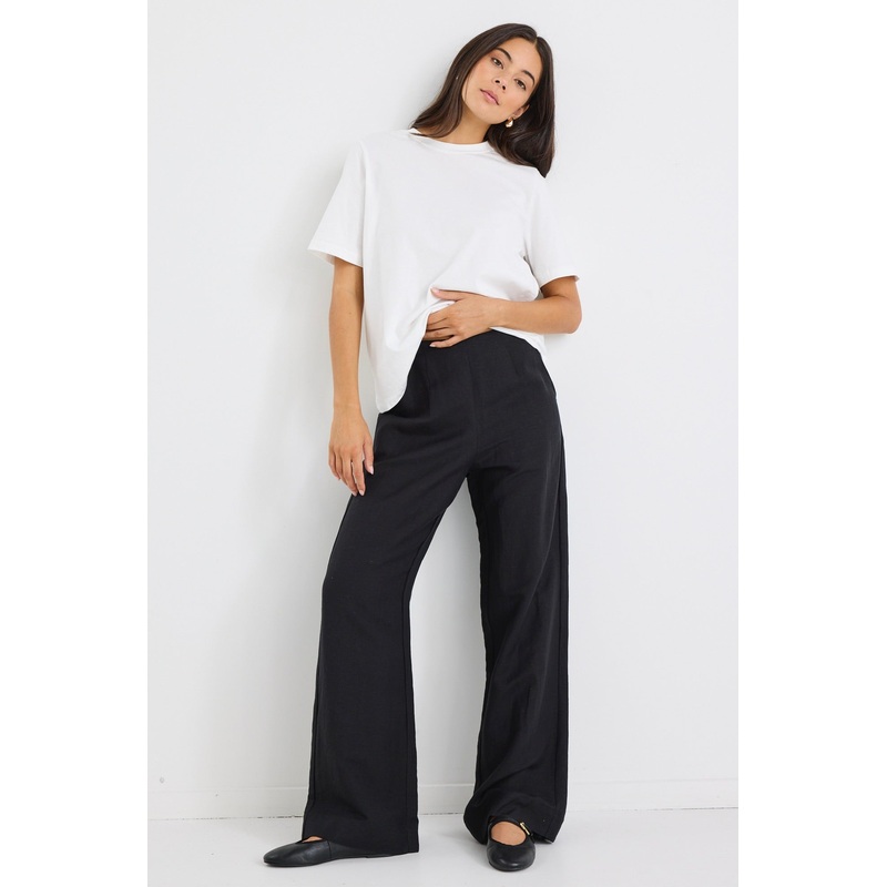 Boardwalk Black Ramie Extended Waist Pants