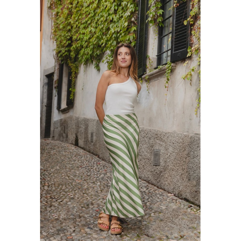 Breathe Apple Stripe Bias Maxi Skirt
