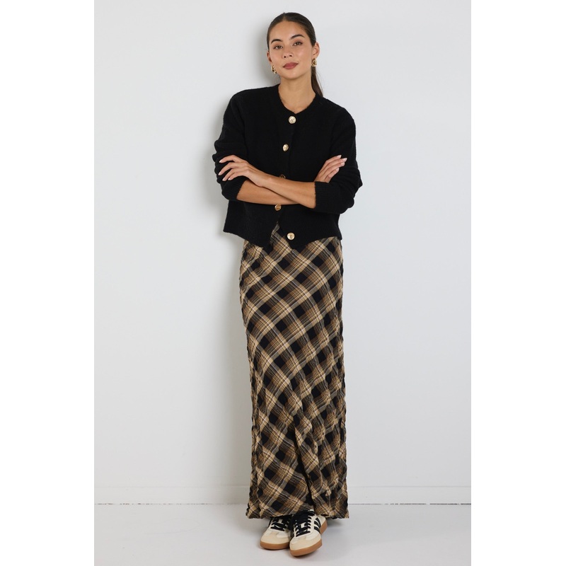 Breathe Caramel Check Bias Maxi Skirt