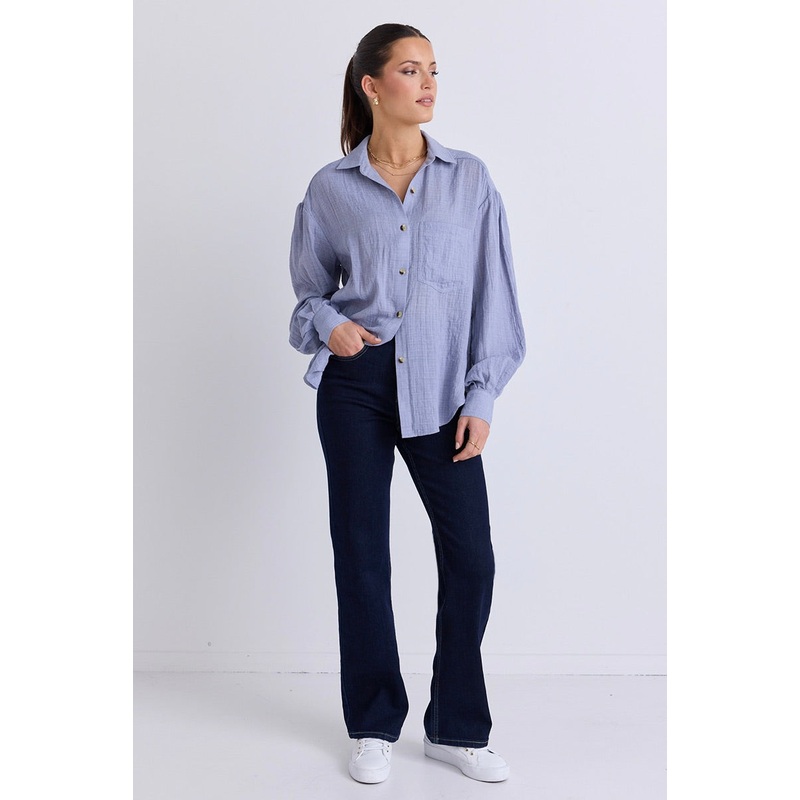 Breezy Light Blue Muslin Drop Shoulder Shirt