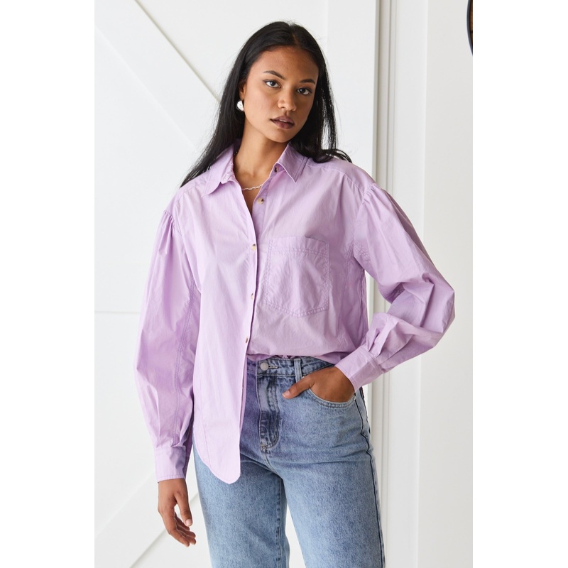 Breezy Lilac Poplin Drop Shoulder LS Shirt