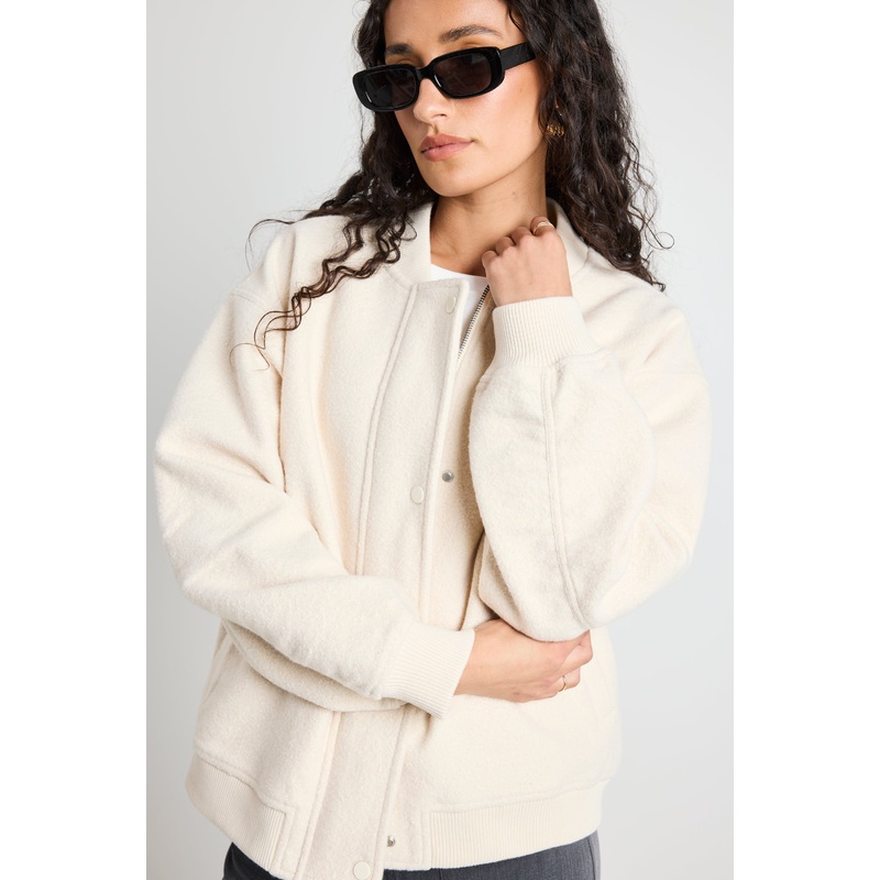 Brisk Bone Boucle Bomber Jacket