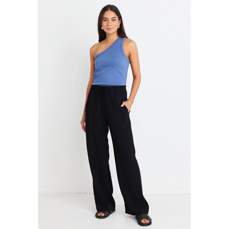 Civic Black Crepe Pintuck Leg Wide Pants