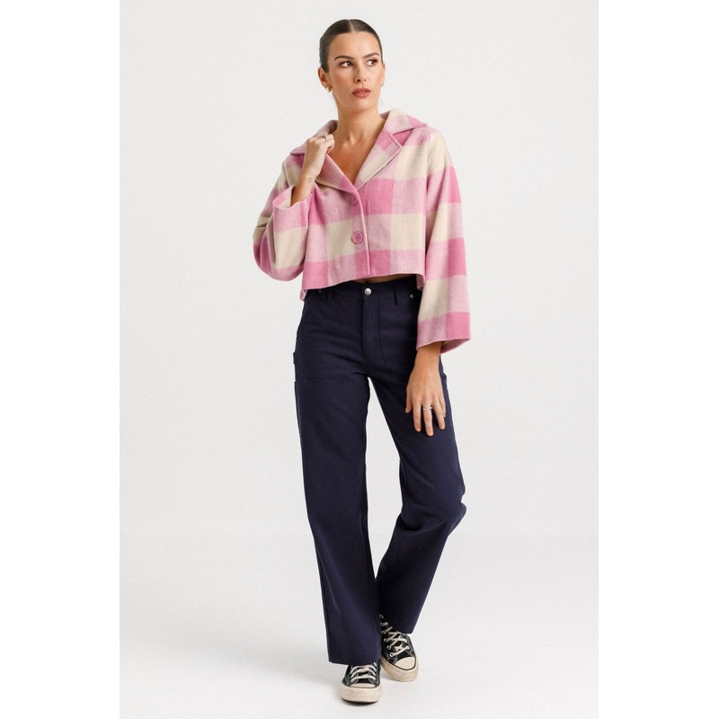 Clemmie Ballerina Pink Check Cropped Coat