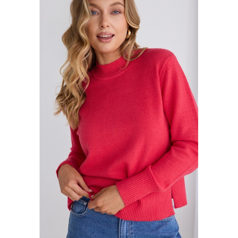 Cloud Coral Funnel Neck Knit Jumper