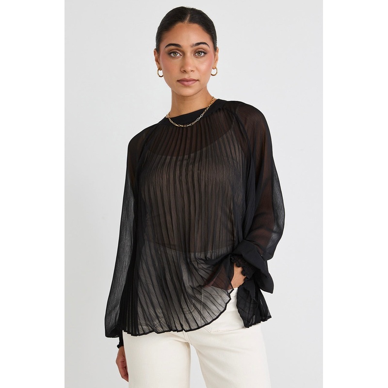 Corral Black Sheer Pleated Swing Top