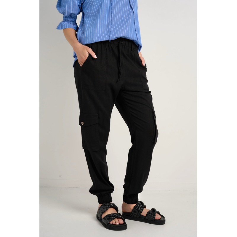 Debut Black Linen Viscose Jogger Style Pants