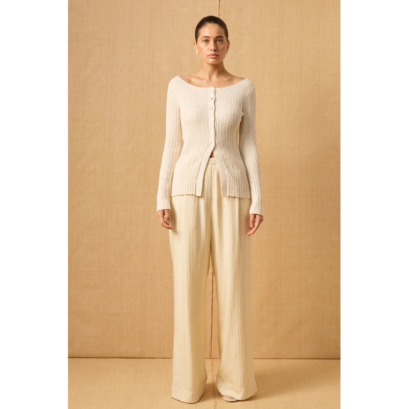 Elemental Cream Button Front LS Knit Top