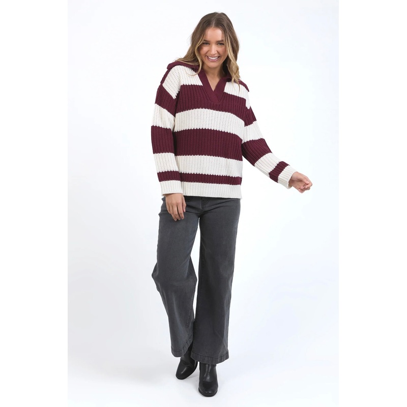 Estella Berry Stripe V Neck Knit