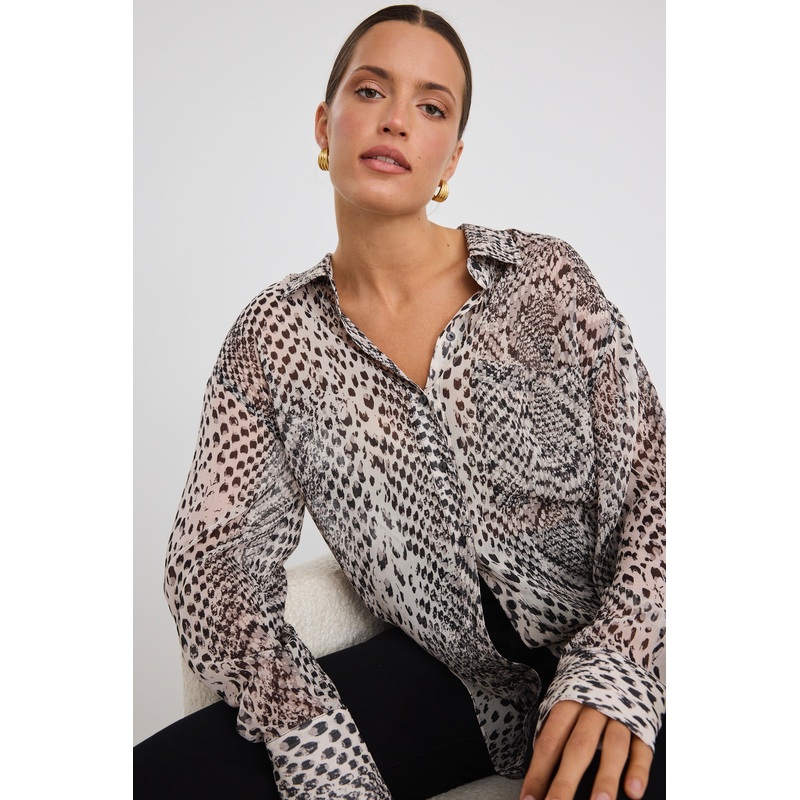 Felix Charcoal Snake Georgette Oversized Shirt