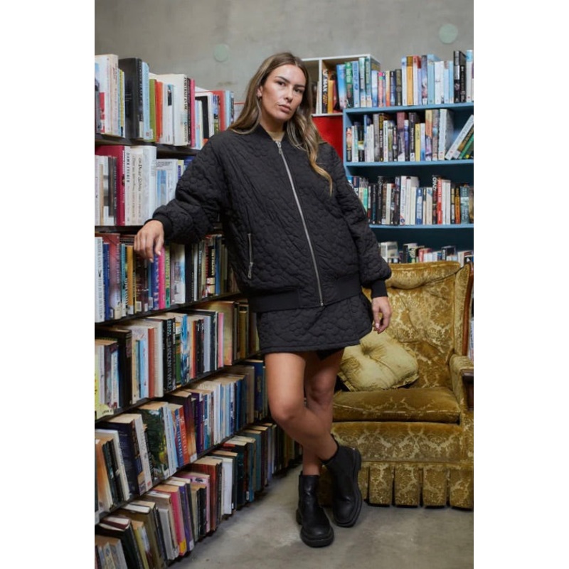Flying Black Quilted Bomber Jacket