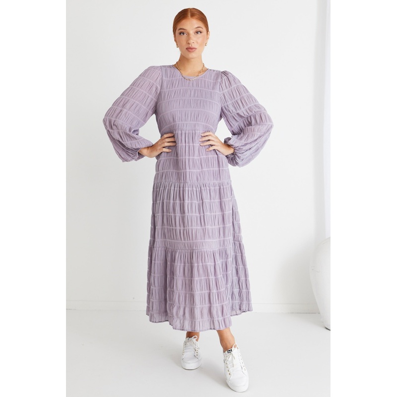 Gigi Lilac LS Tiered Maxi Dress