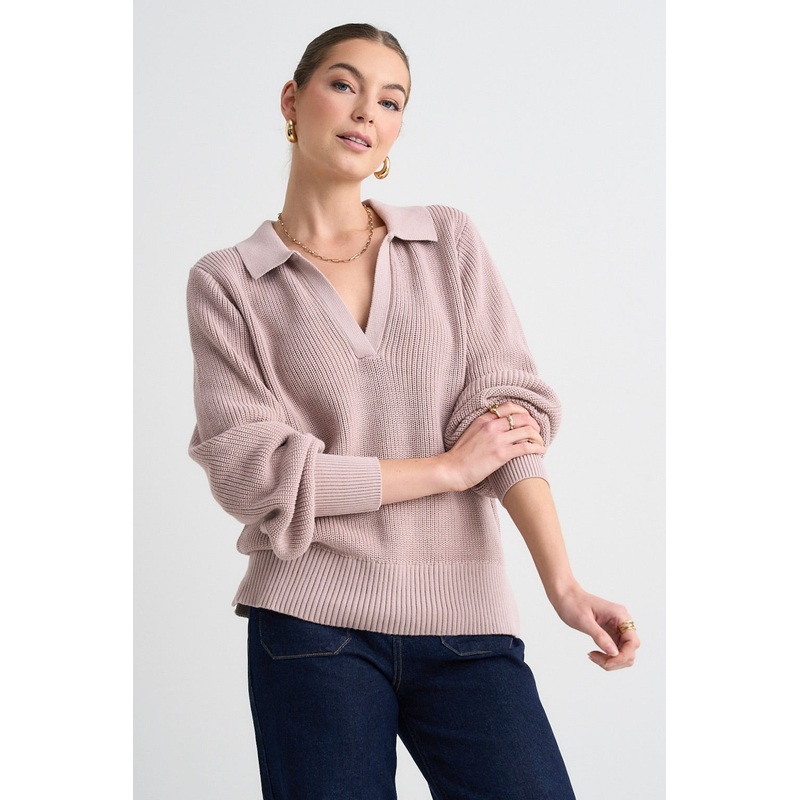 Honour Mushroom Cotton Collar Jumper
