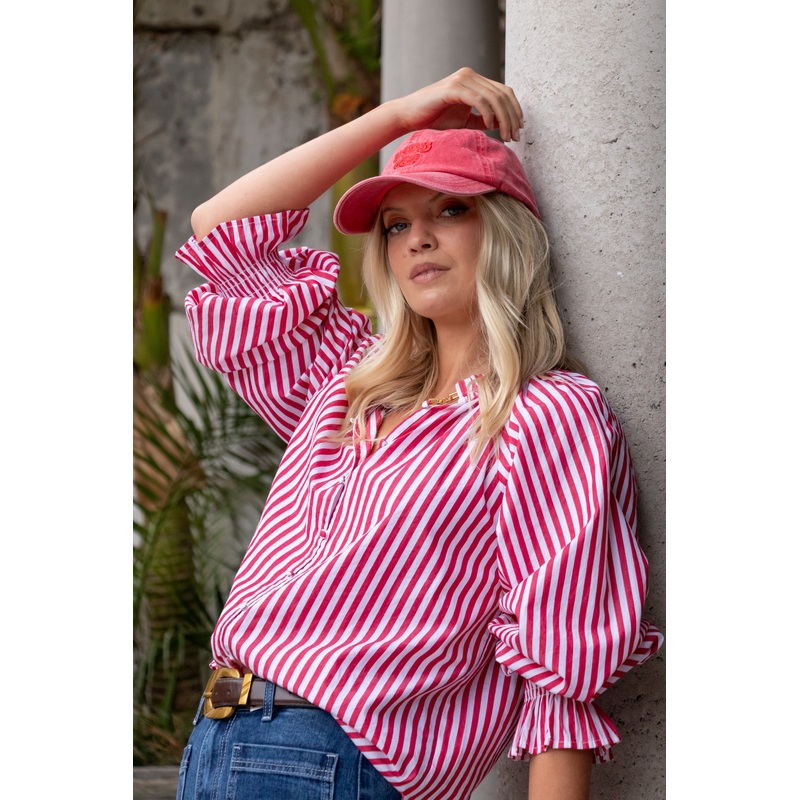 Insightful Red Stripe long sleeve Blouse
