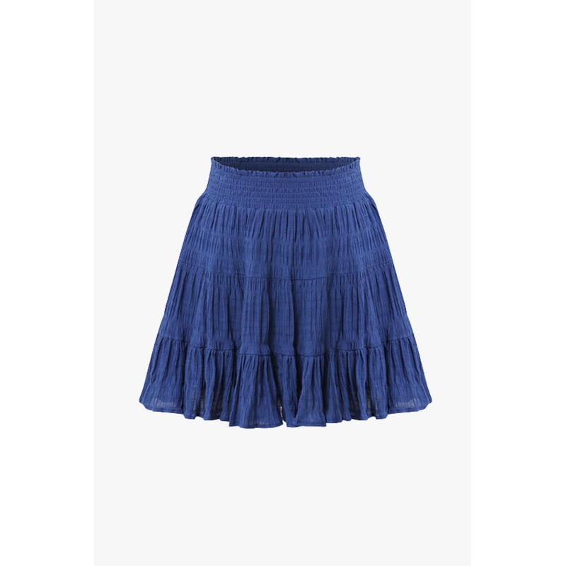 Lexi Electric Blue Shirred Cotton Multi Tiered Mini Skirt