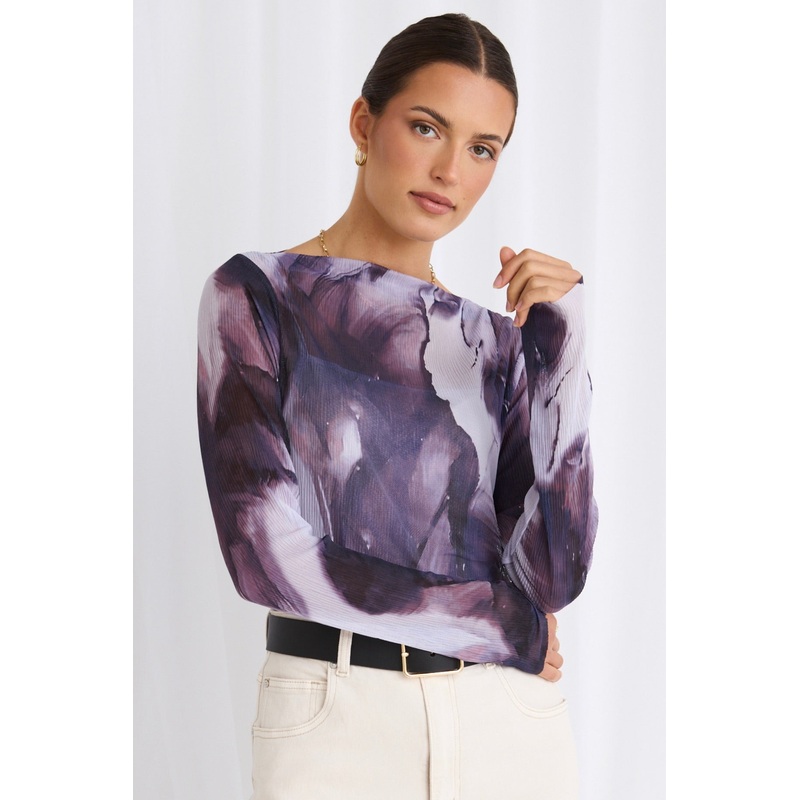 Light Lilac Crinkle Mesh LS Top