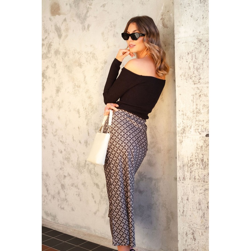Loyal Black Geo Satin Bias Midi Skirt
