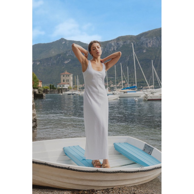 Nerve White Sleeveless Scoop Neck Bias Maxi Dress