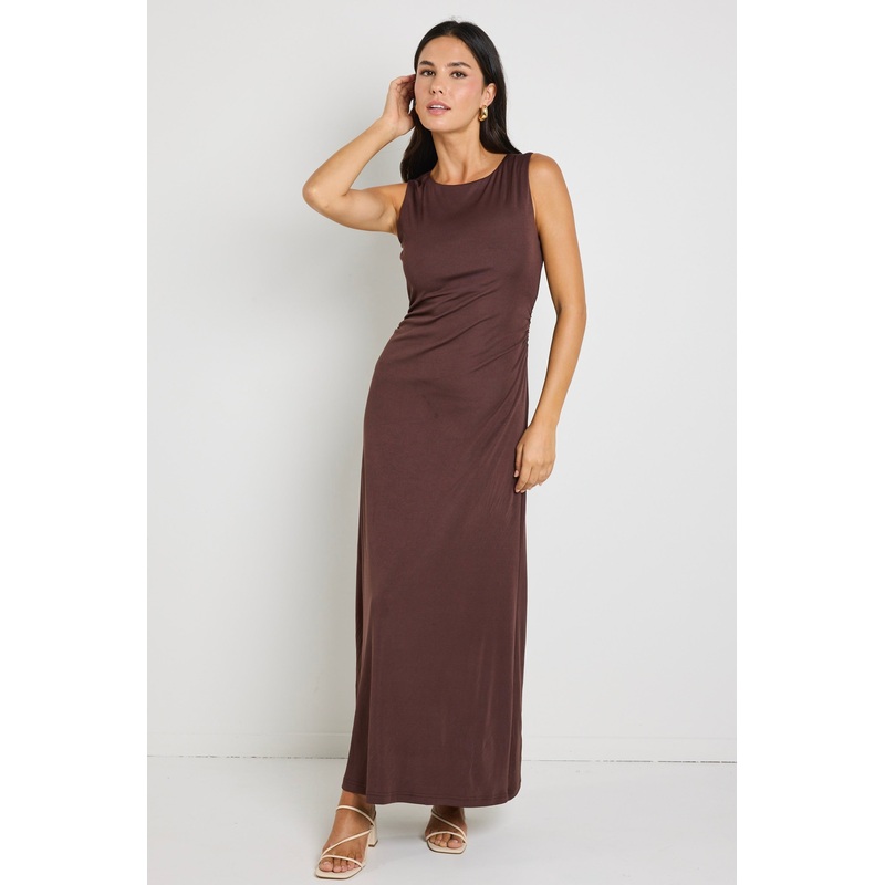 Olympic Chocolate Jersey Sleeveless Midi Dress