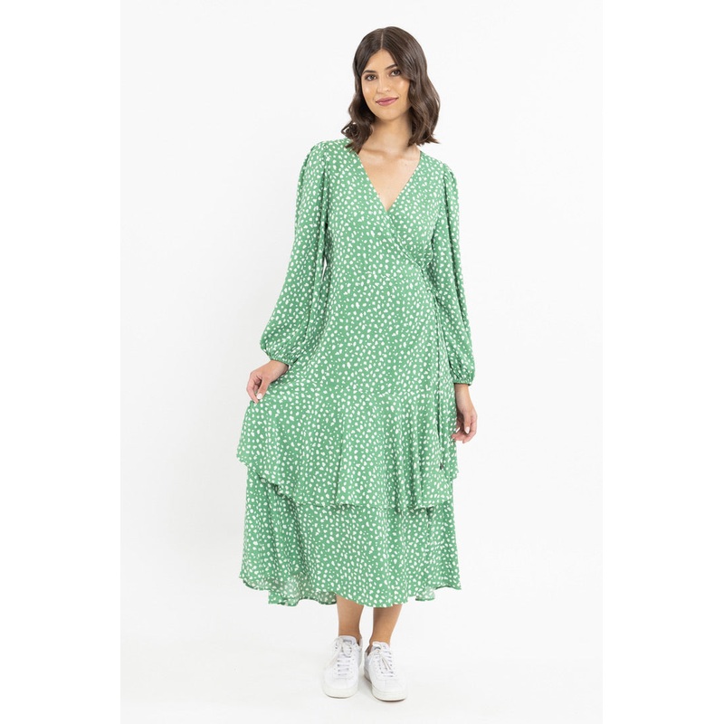 Paradise Evergreen Animal Wrap Maxi Dress