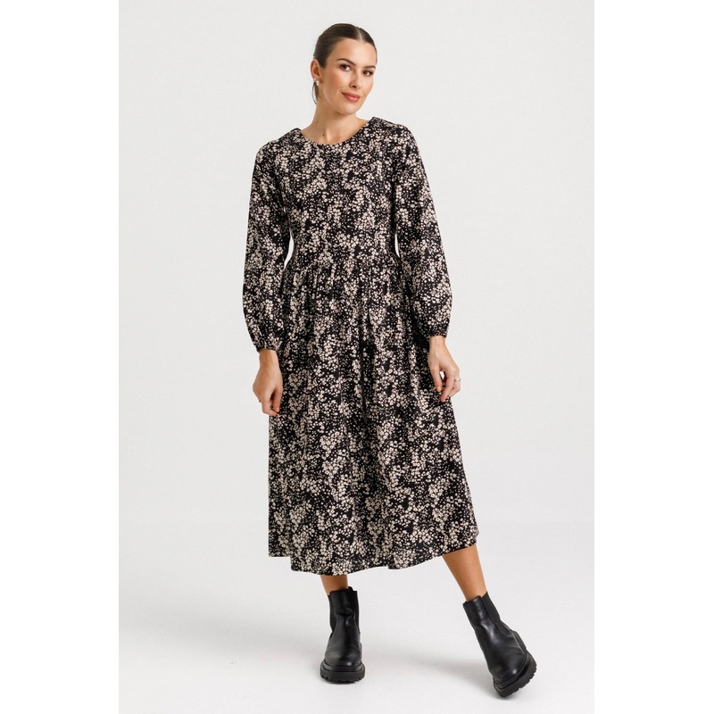 Pippo Dark Ditsy LS Midi Dress
