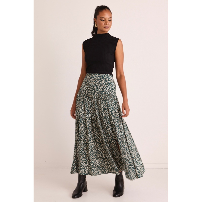 Playful Forest Ditsy Elastic Back Tiered Maxi Skirt